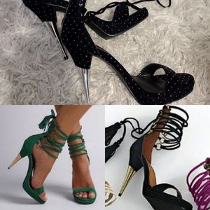 Colin Stuart Victoria's Secret Velour Black Rhinestone Wrap Tassel Heels